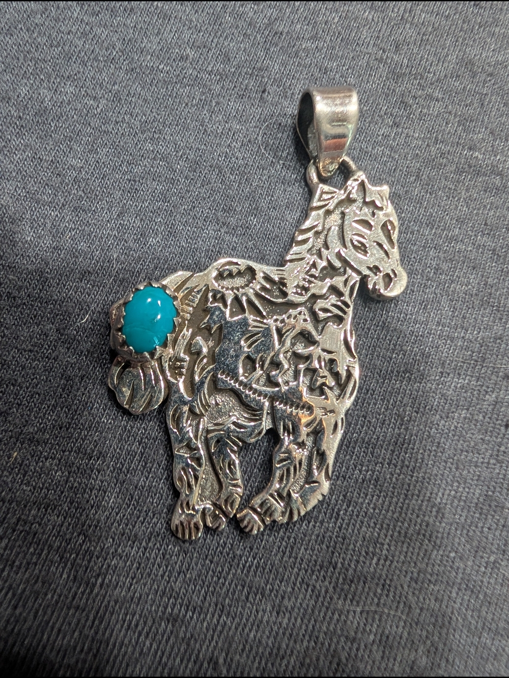Sterling Silver Horse Pendant Necklace with Turquoise Accent